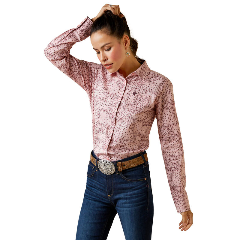 Wrinkle Resist Kirby Stretch Shirt - Coral Blush Paisley