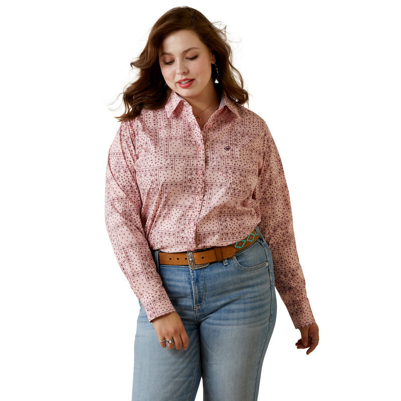 Wrinkle Resist Kirby Stretch Shirt - Coral Blush Paisley