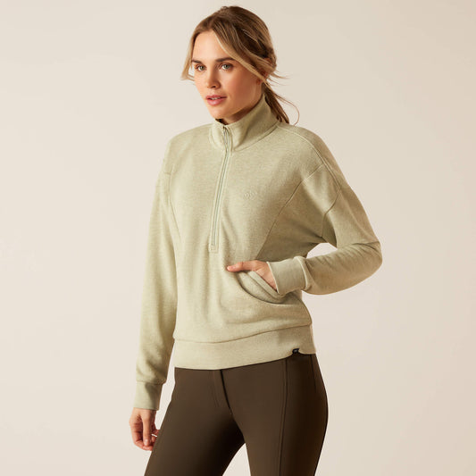 Friday Cotton 1/2 Zip Sweatshirt - Heather Laurel Green