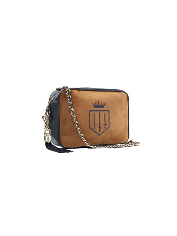 Finsbury Cross Body Bag - Tan/Navy Suede