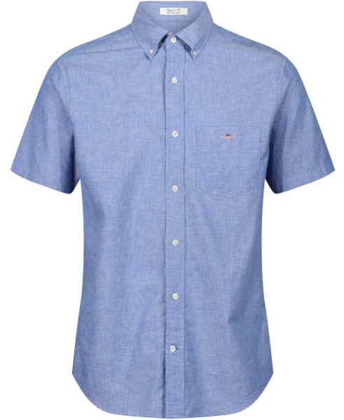 Men's Cotton Linen Short Sleeve Shirt - Rich Blue