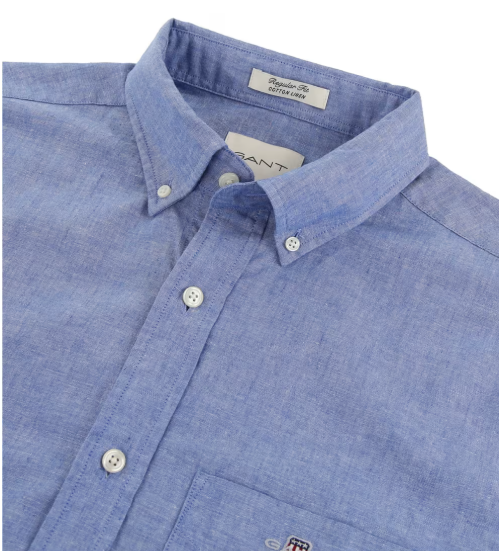 Men's Cotton Linen Short Sleeve Shirt - Rich Blue