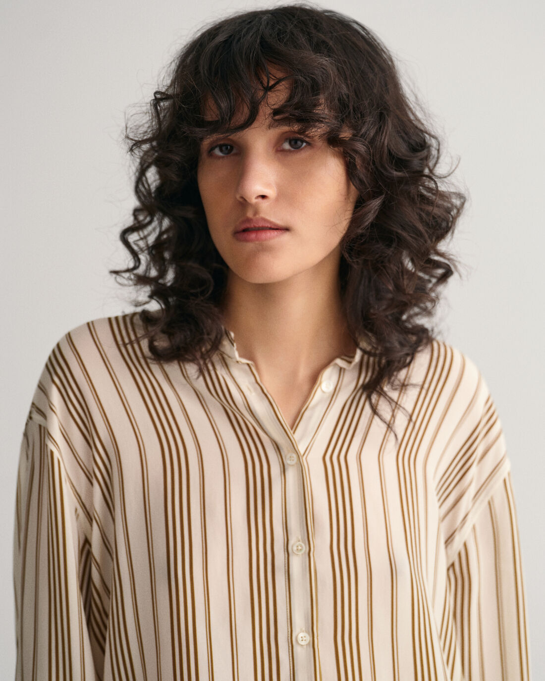 Striped Stand Collar Shirt - Warm Surplus Green