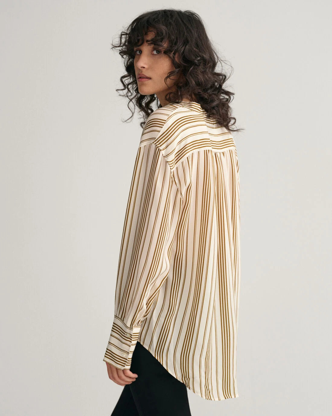 Striped Stand Collar Shirt - Warm Surplus Green