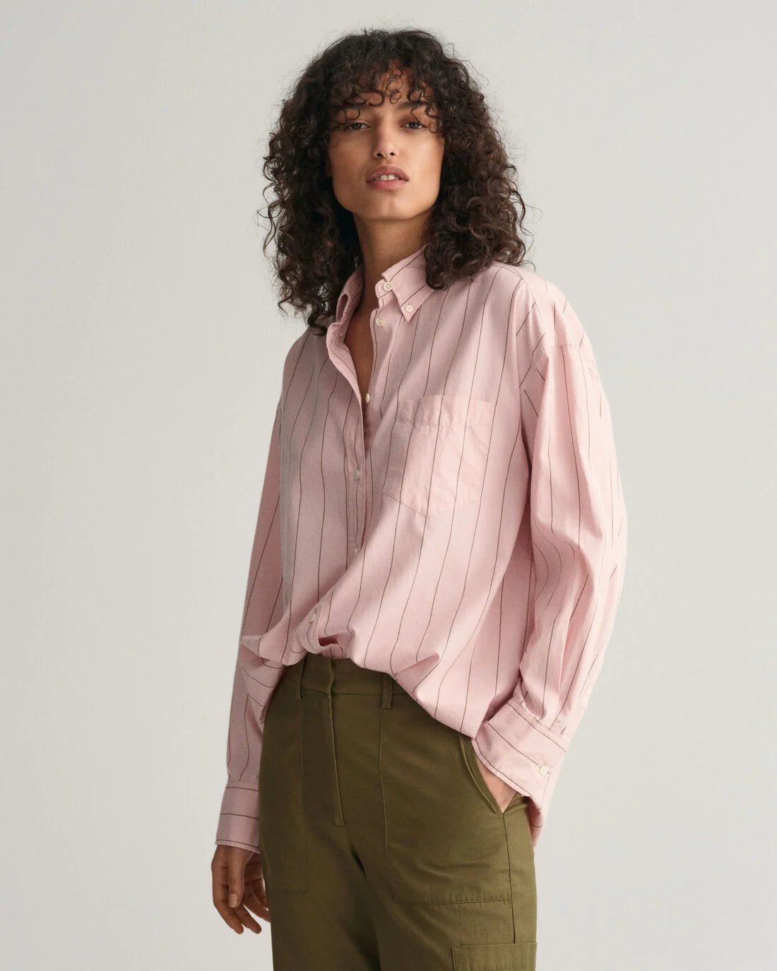 Oversized Luxury Striped Oxford Shirt - Faded Pink