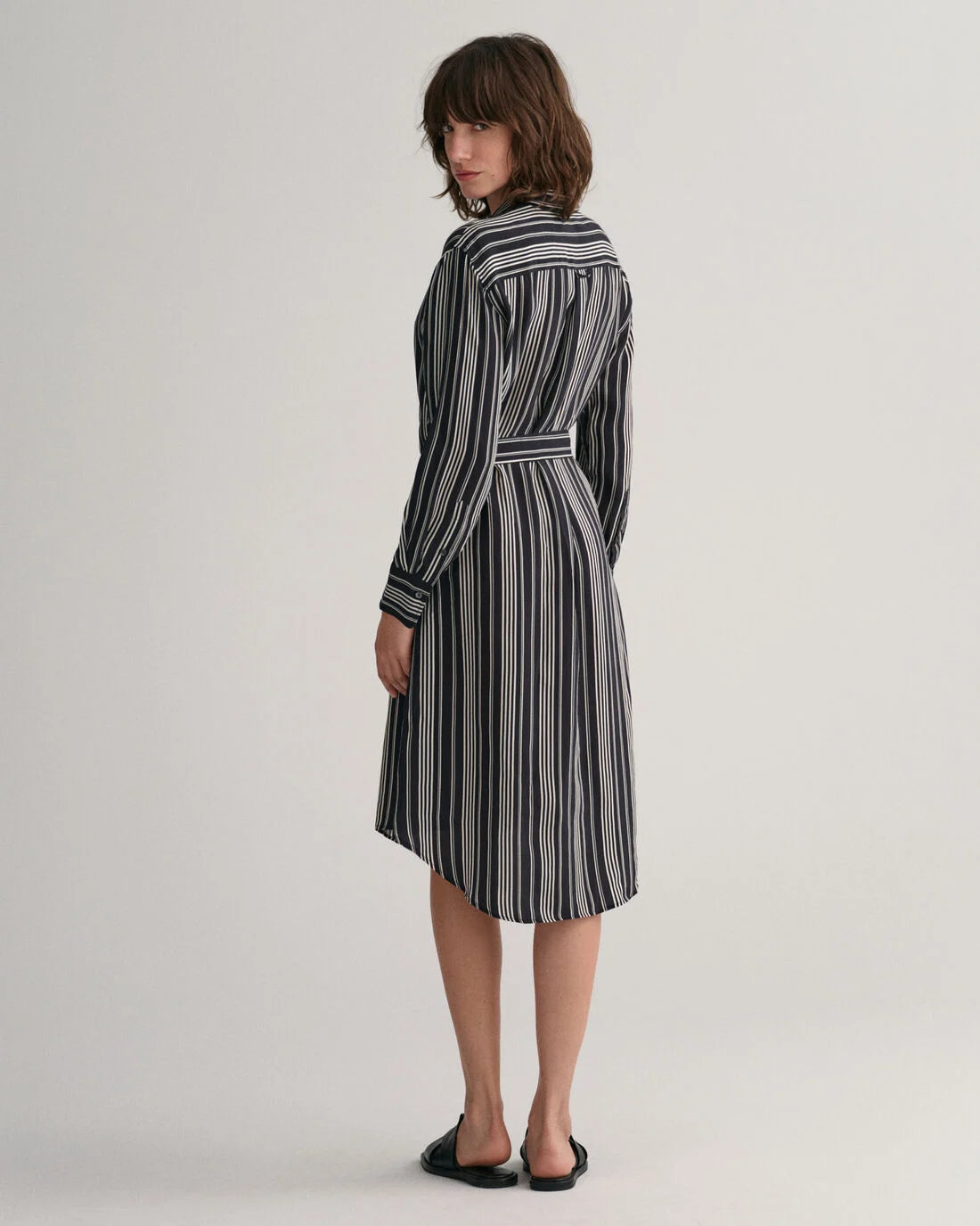 Striped A-Line Shirt Dress - Ebony Black