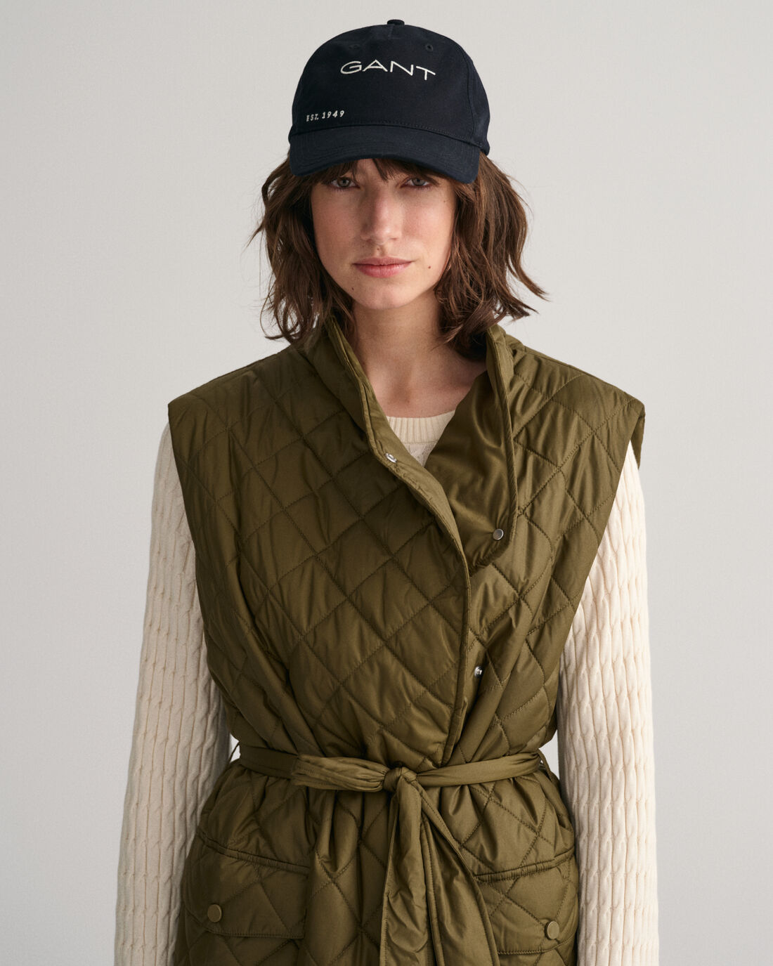 Long Quilted Vest - Dark Cactus