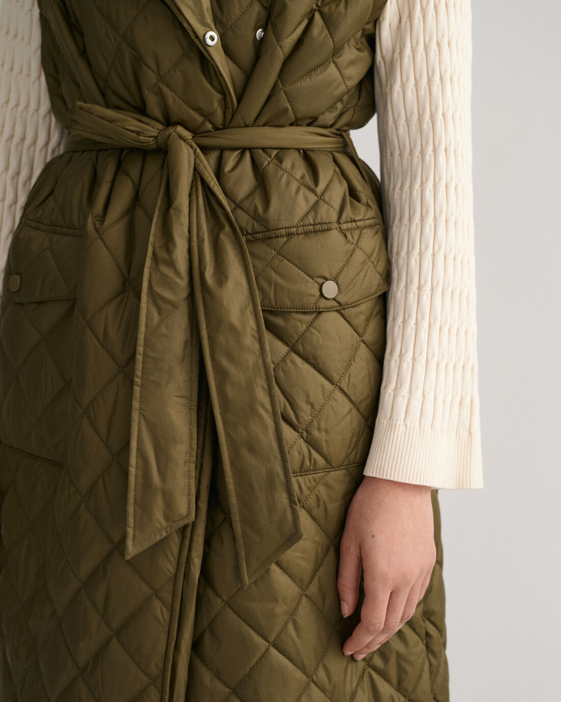 Long Quilted Vest - Dark Cactus