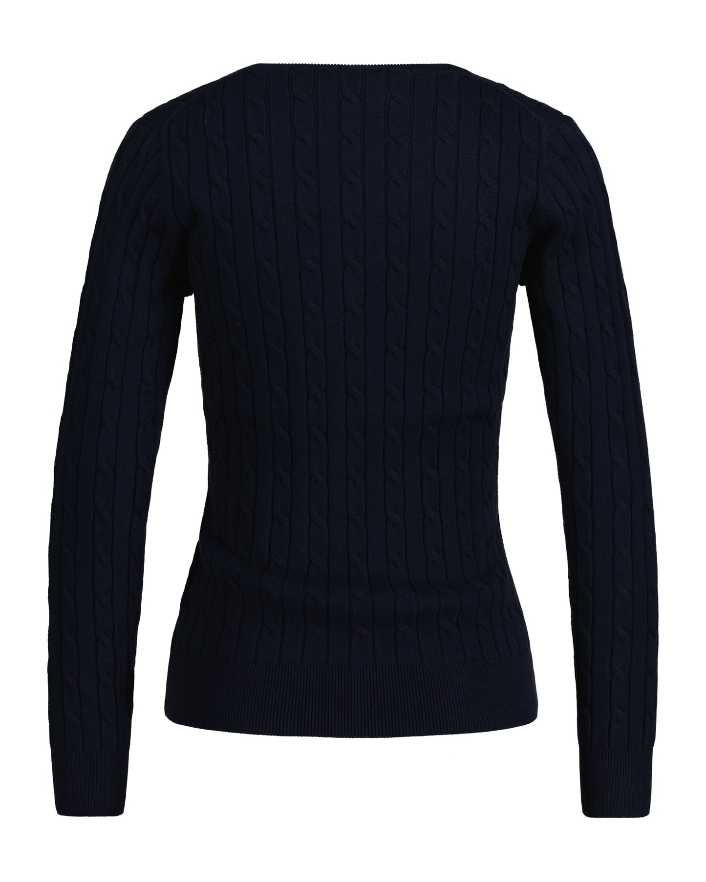 Stretch Cotton Cable Knit V-Neck Sweater - Evening Blue