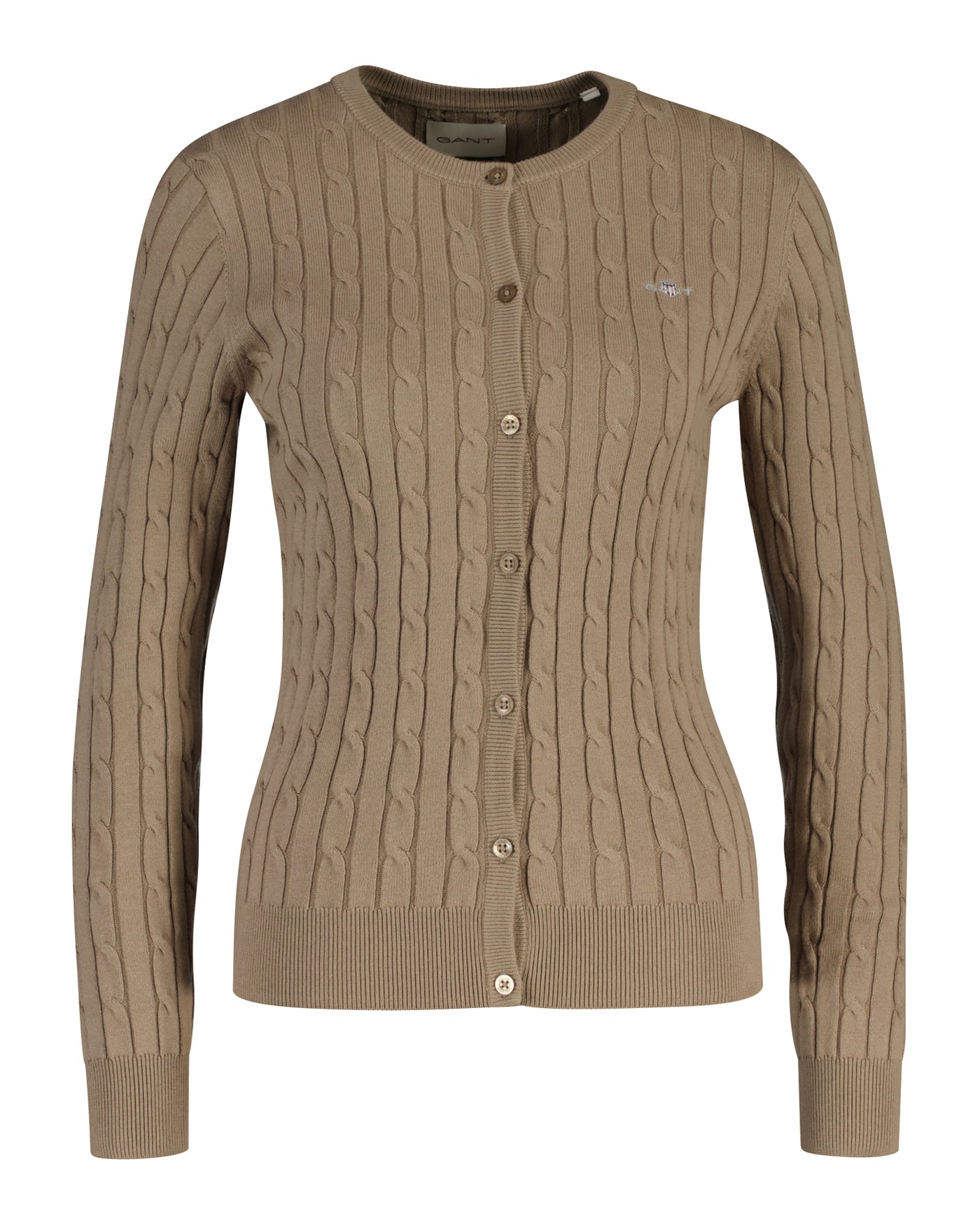 Stretch Cotton Cable Knit Cardigan - Taupe Beige