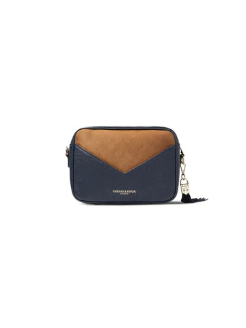 Finsbury Cross Body Bag - Tan/Navy Suede