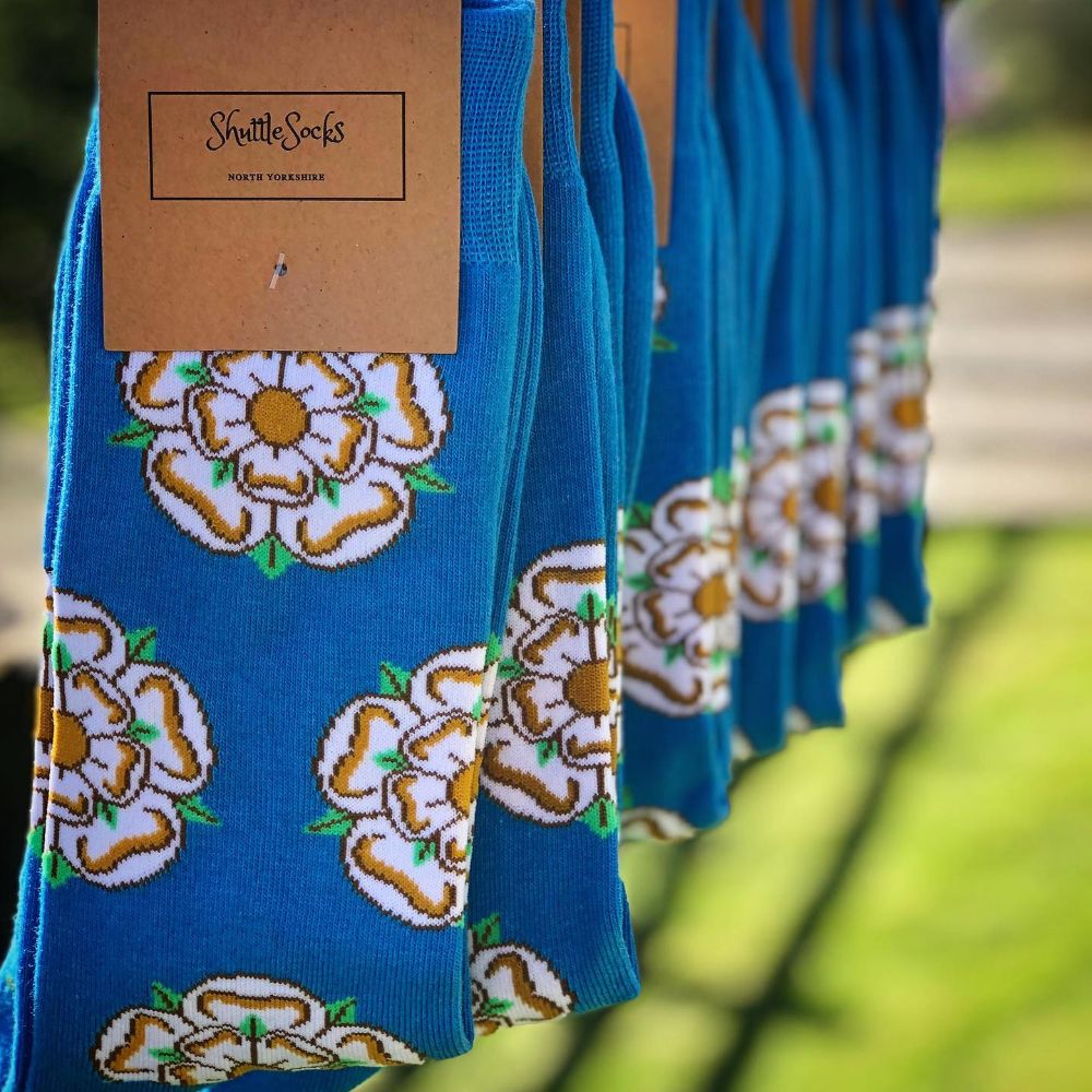 Blue Yorkshire Rose Socks - Adult