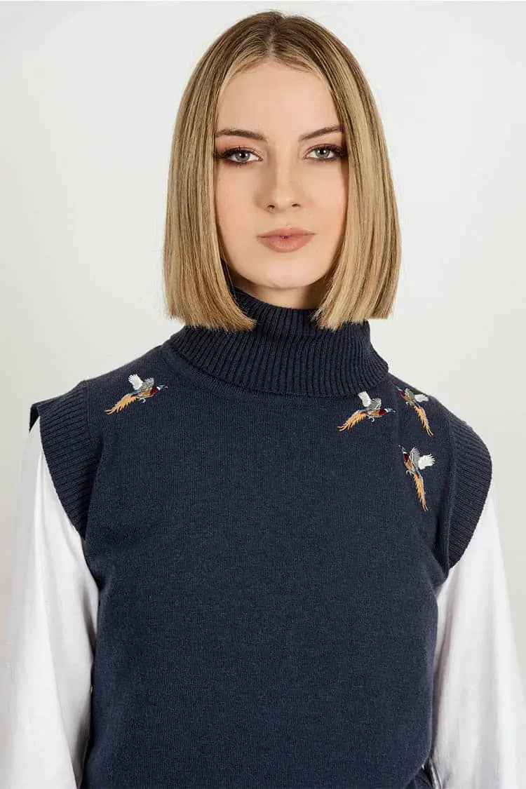 Amara Pheasants Sleeveless Top - Navy