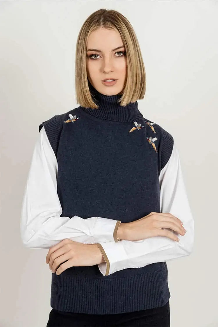 Amara Pheasants Sleeveless Top - Navy