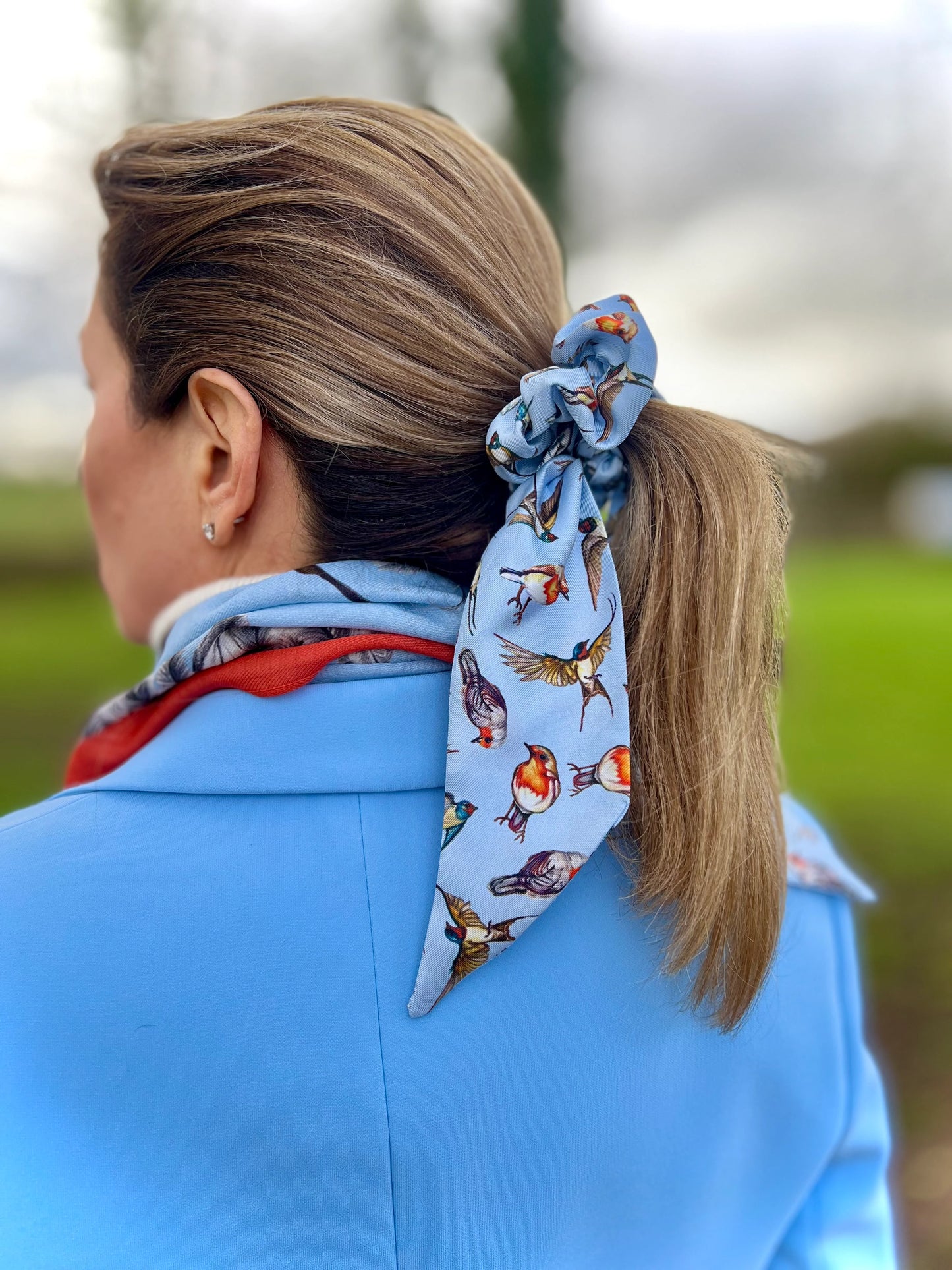 Silk Scrunchie 'Watching Over Me' - Mykonos Blue