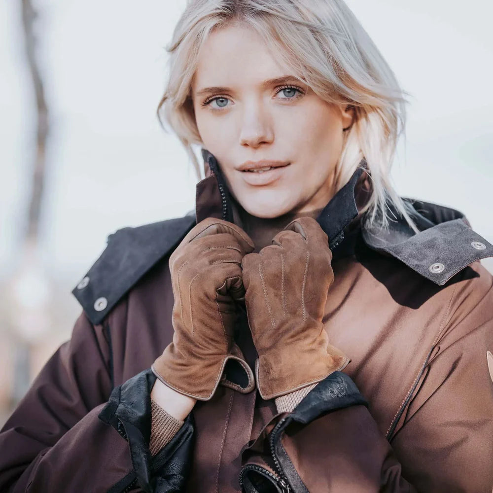 Women's Leather & Suede Driving Gloves - Camel