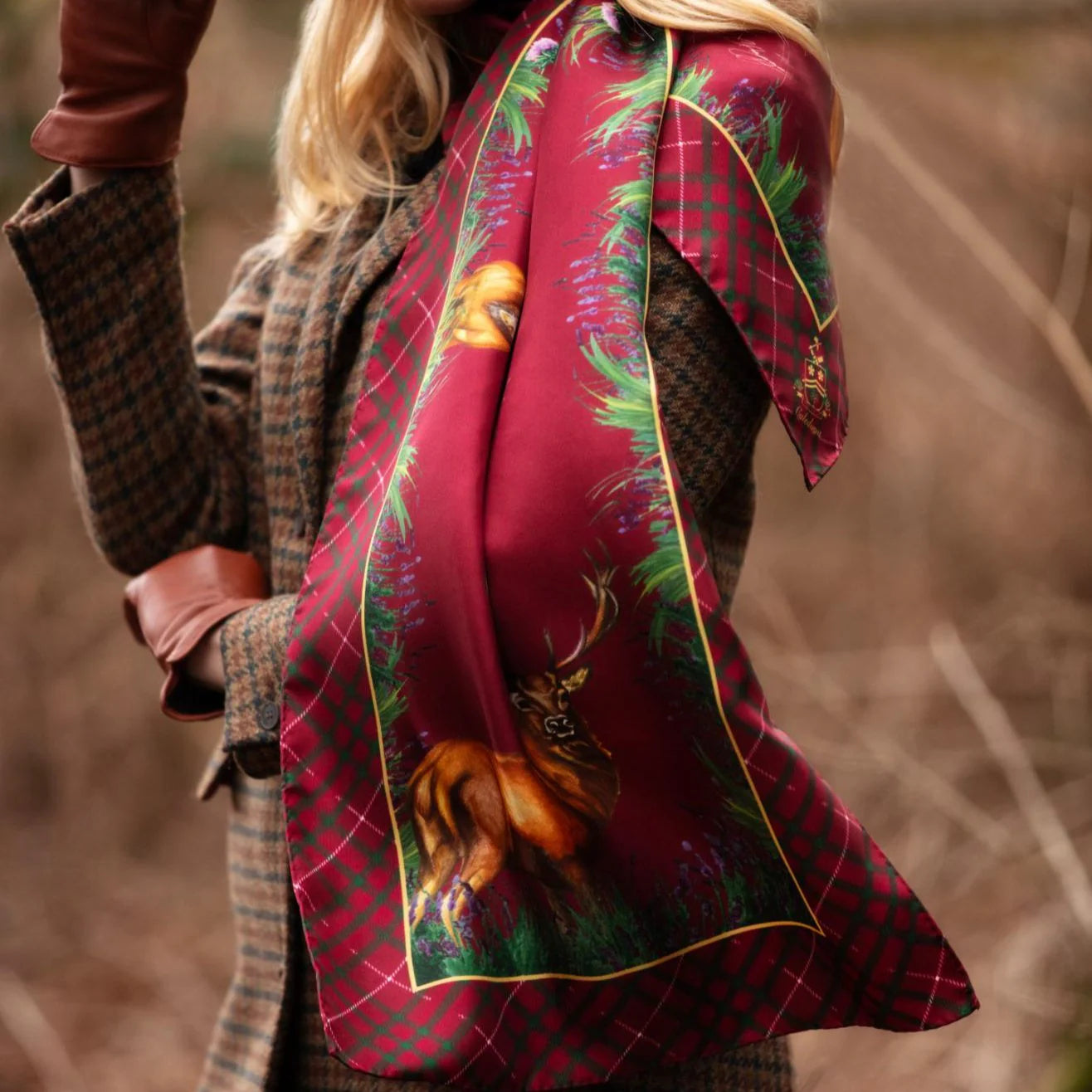 Classic Silk Scarf 'Caledonia' - Holly Berry