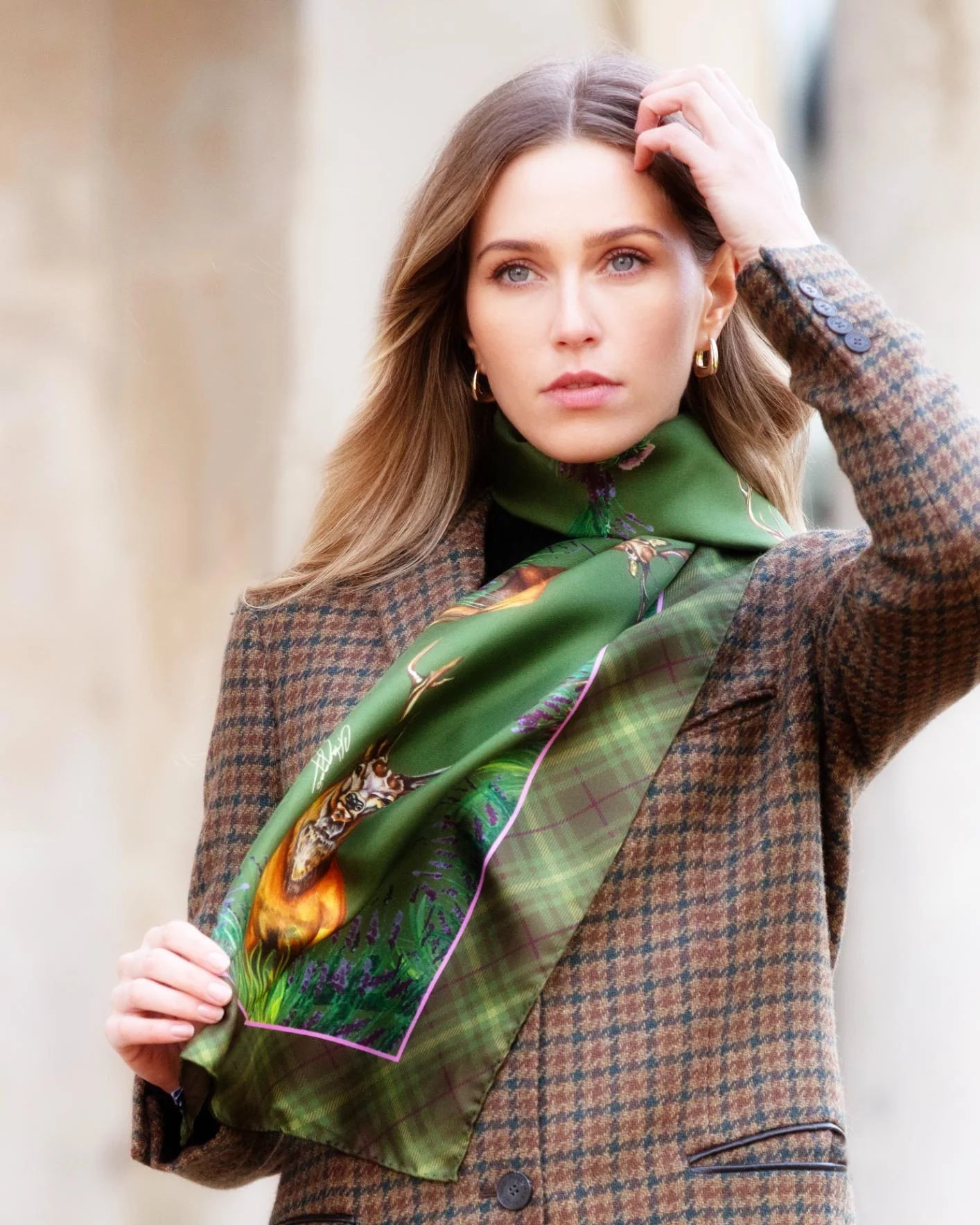 Classic Silk Scarf 'Caledonia' - Moss Green