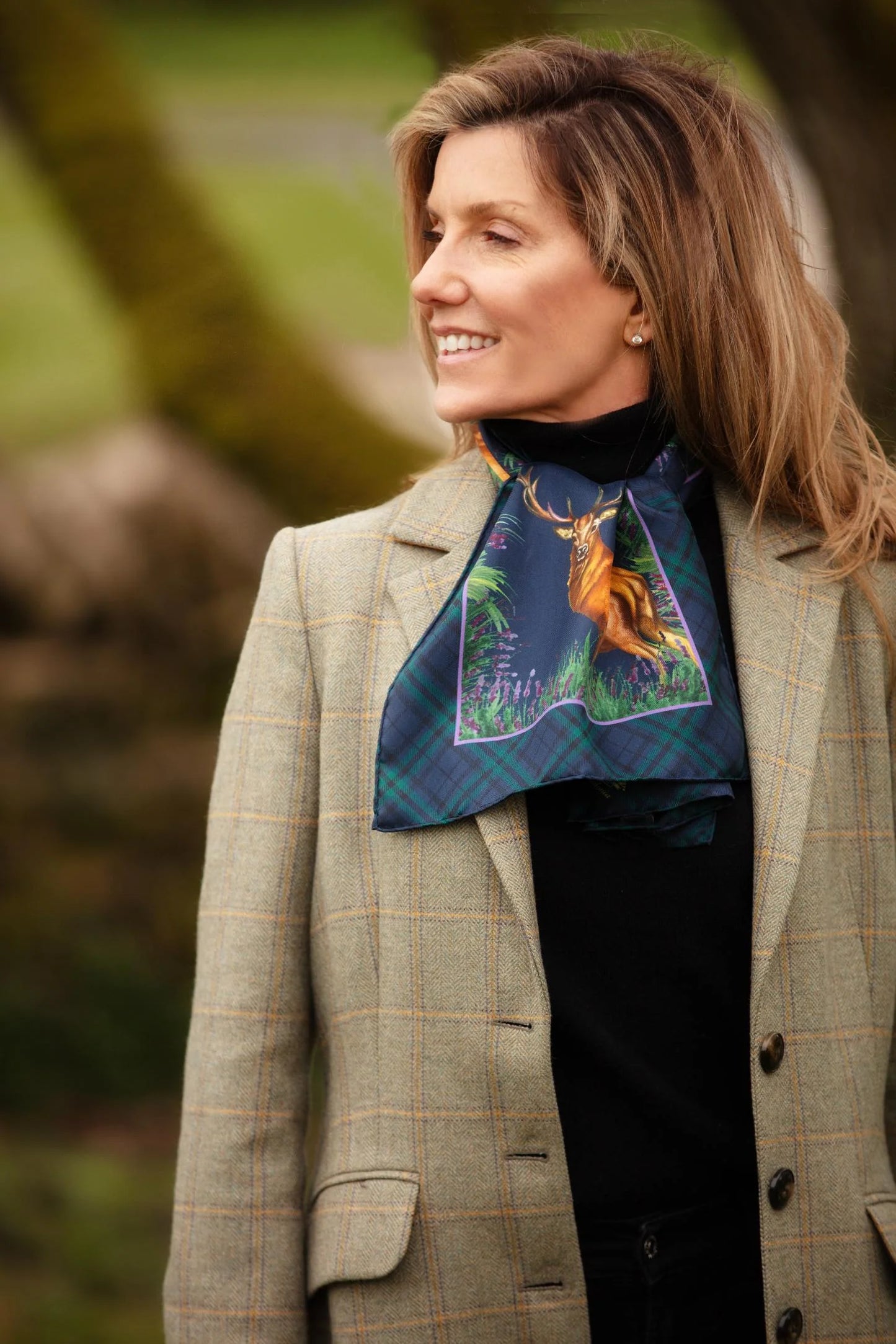 Narrow Silk Scarf 'Caledonia' - Navy