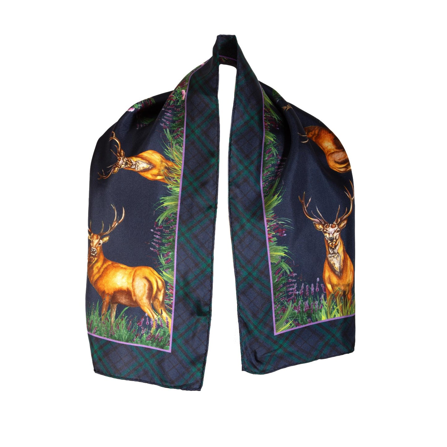 Narrow Silk Scarf 'Caledonia' - Navy