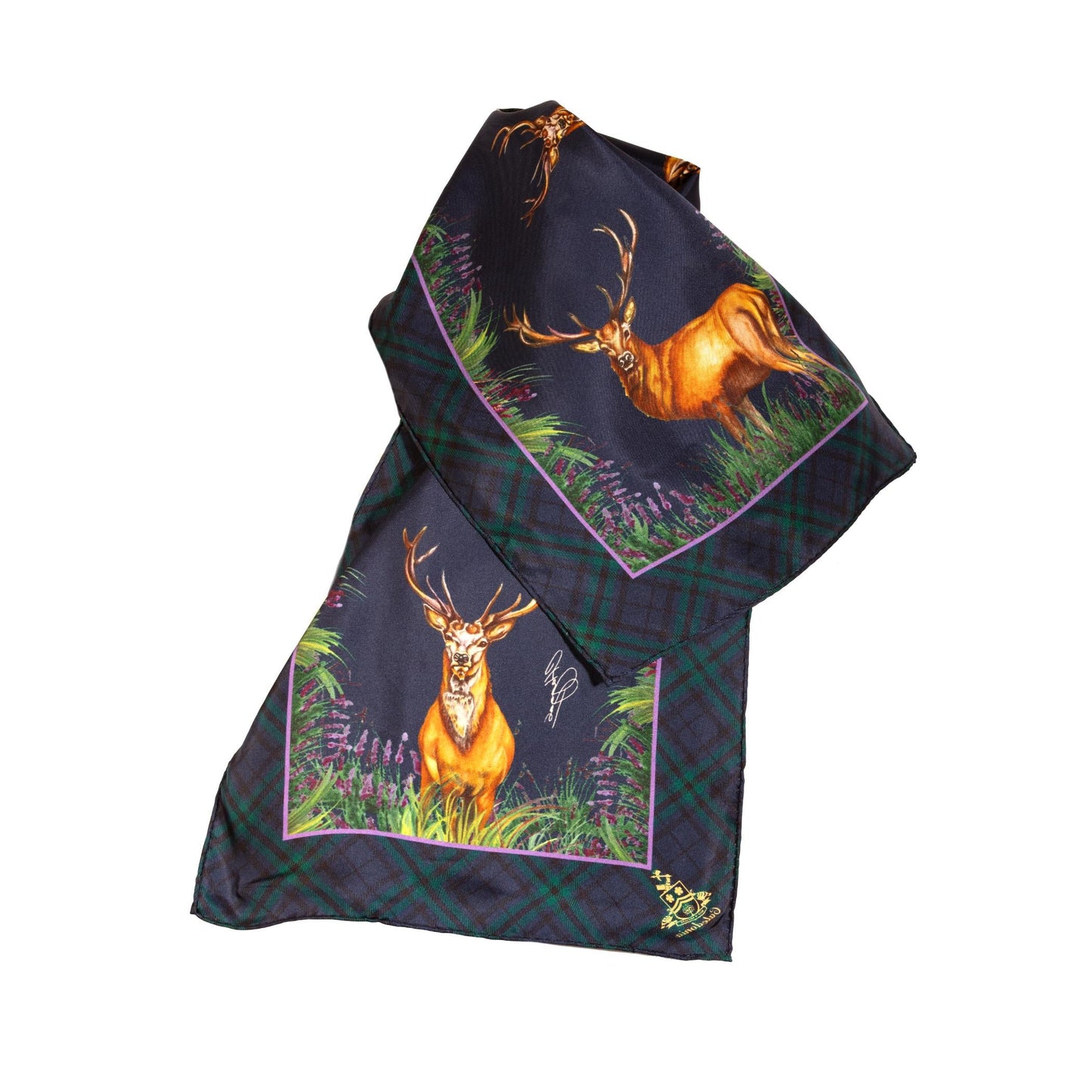 Narrow Silk Scarf 'Caledonia' - Navy