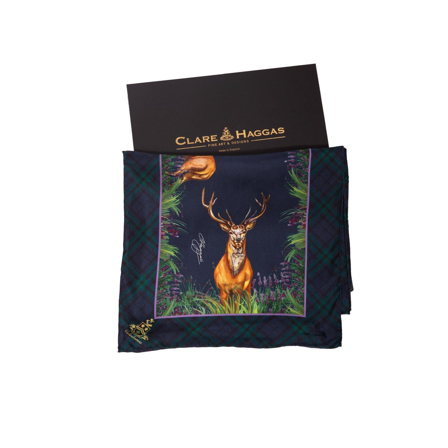 Narrow Silk Scarf 'Caledonia' - Navy