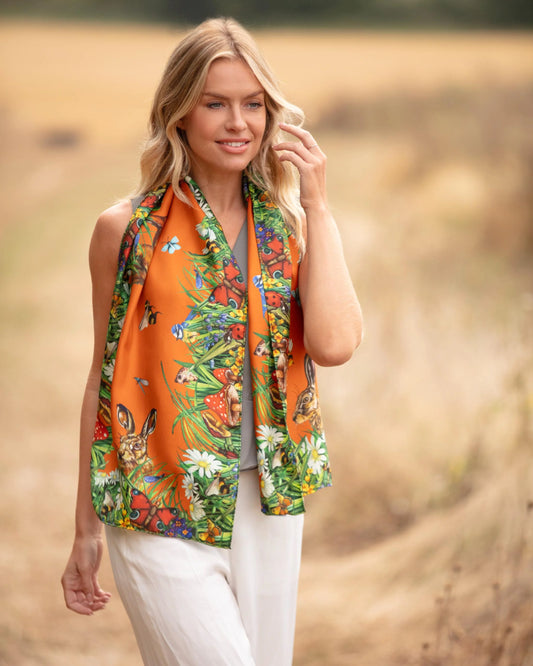 Classic Silk Scarf 'Spiritual Awakening' - Saffron