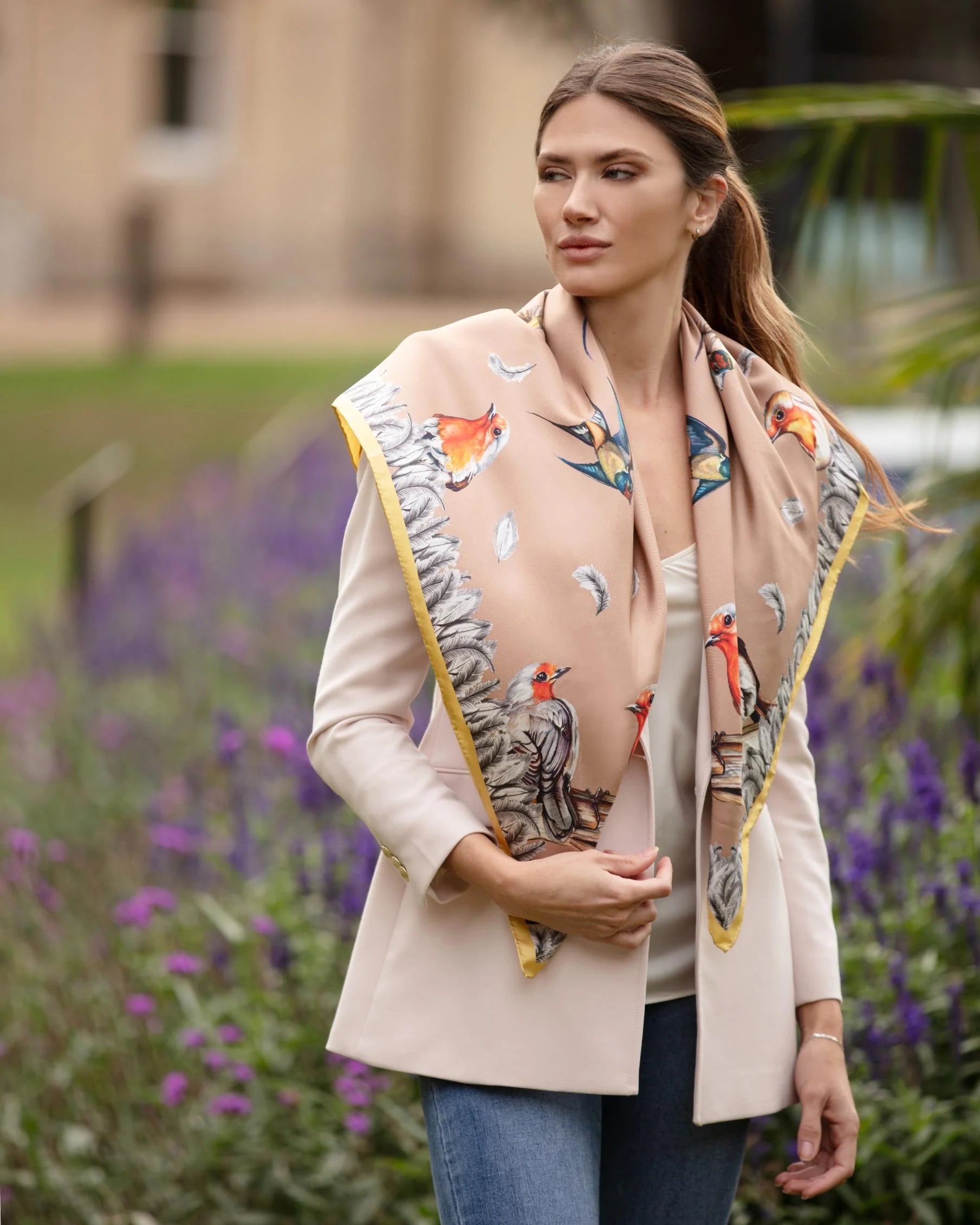 Beige silk scarf discount