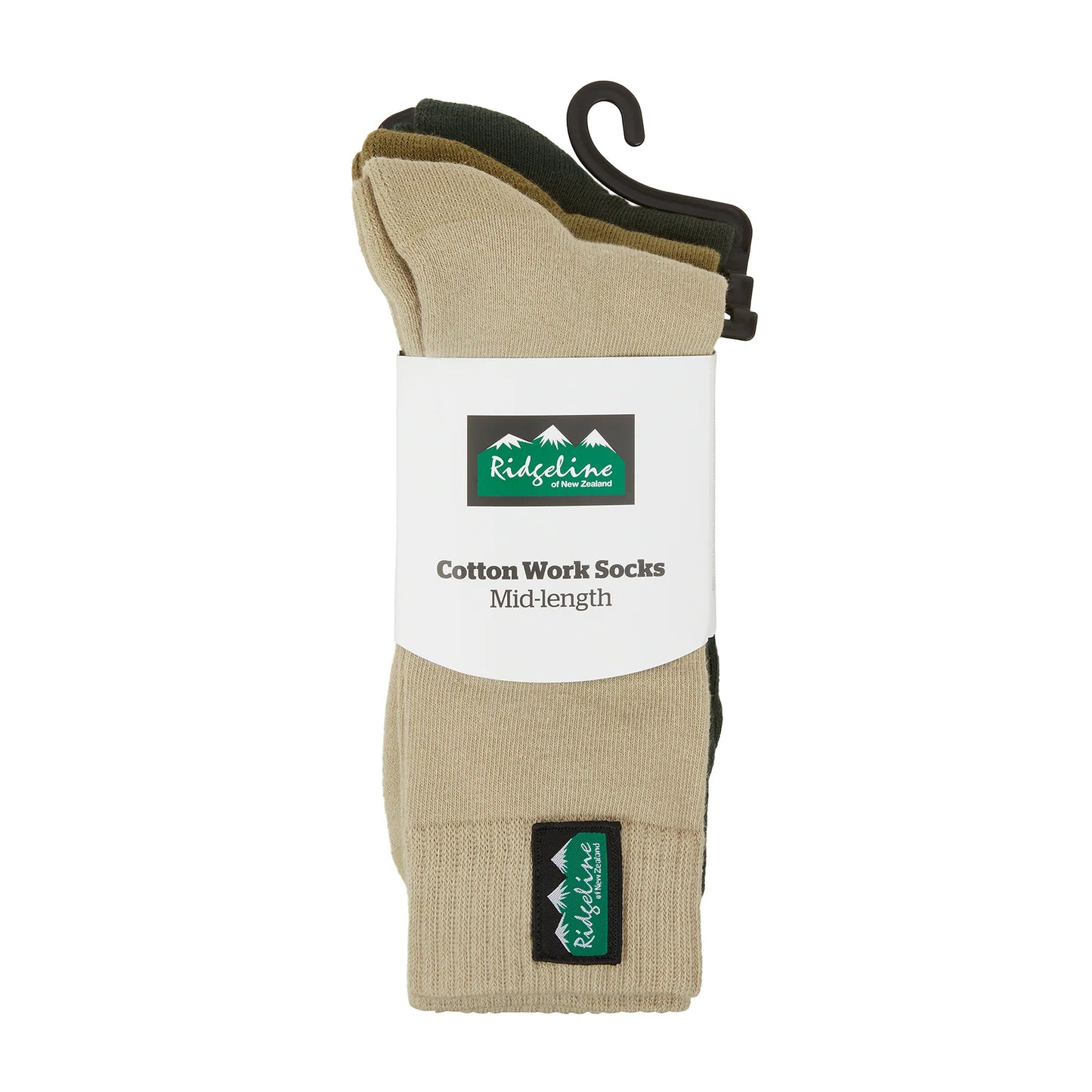 Cotton Work Socks Mid Length - Olive Multi - Pack of 3