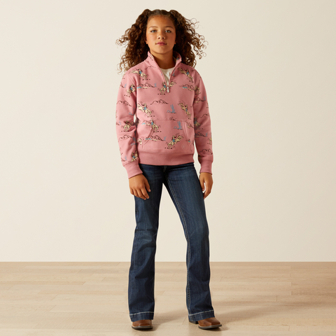 Girls' Bronc Scene 1/4 Zip Sweatshirt - Bronc Toile
