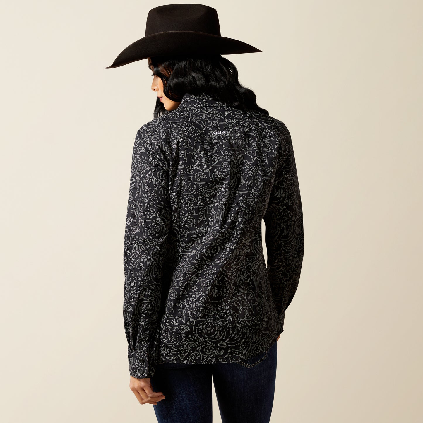 Kirby Stretch Western Shirt - Black Boot Stitch