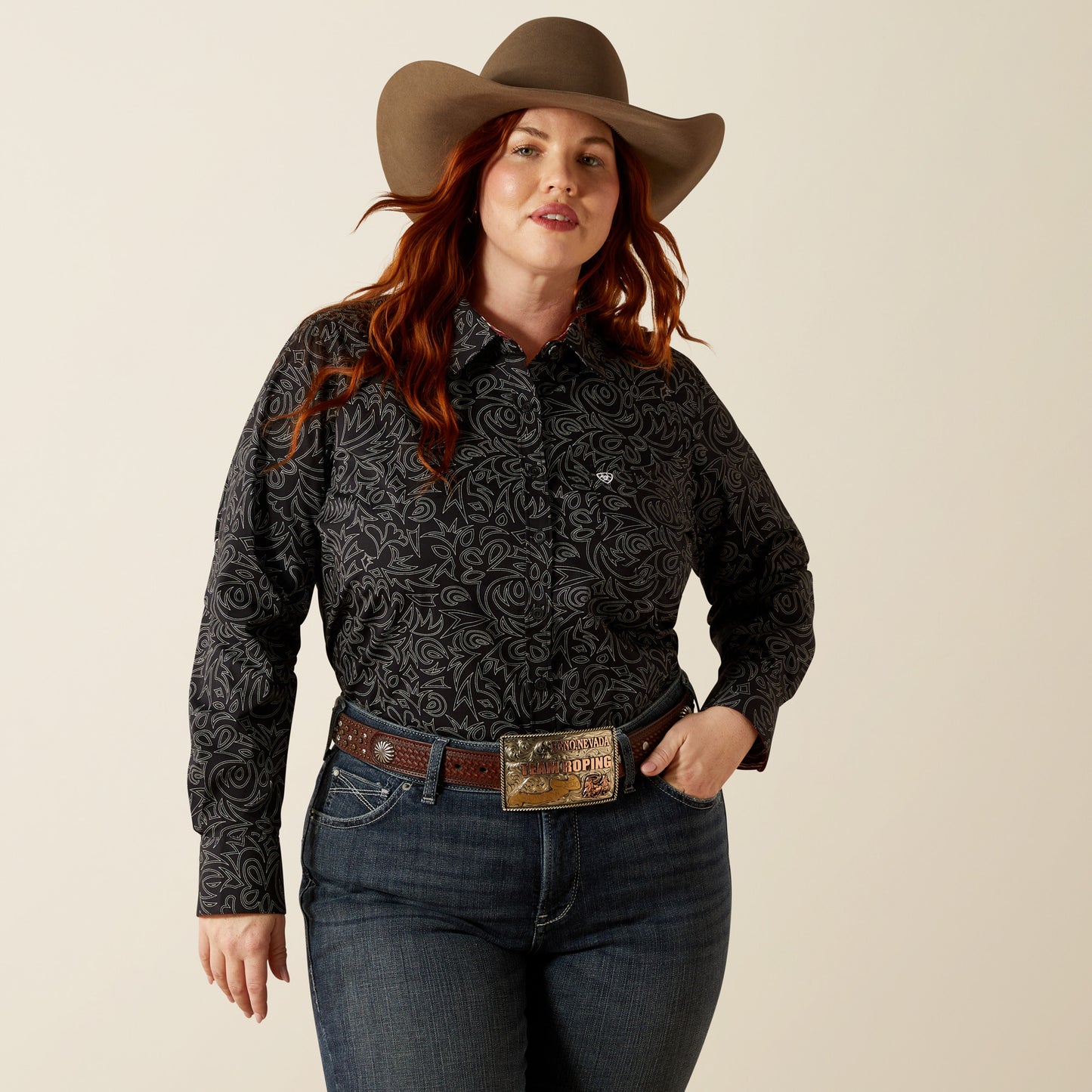 Kirby Stretch Western Shirt - Black Boot Stitch
