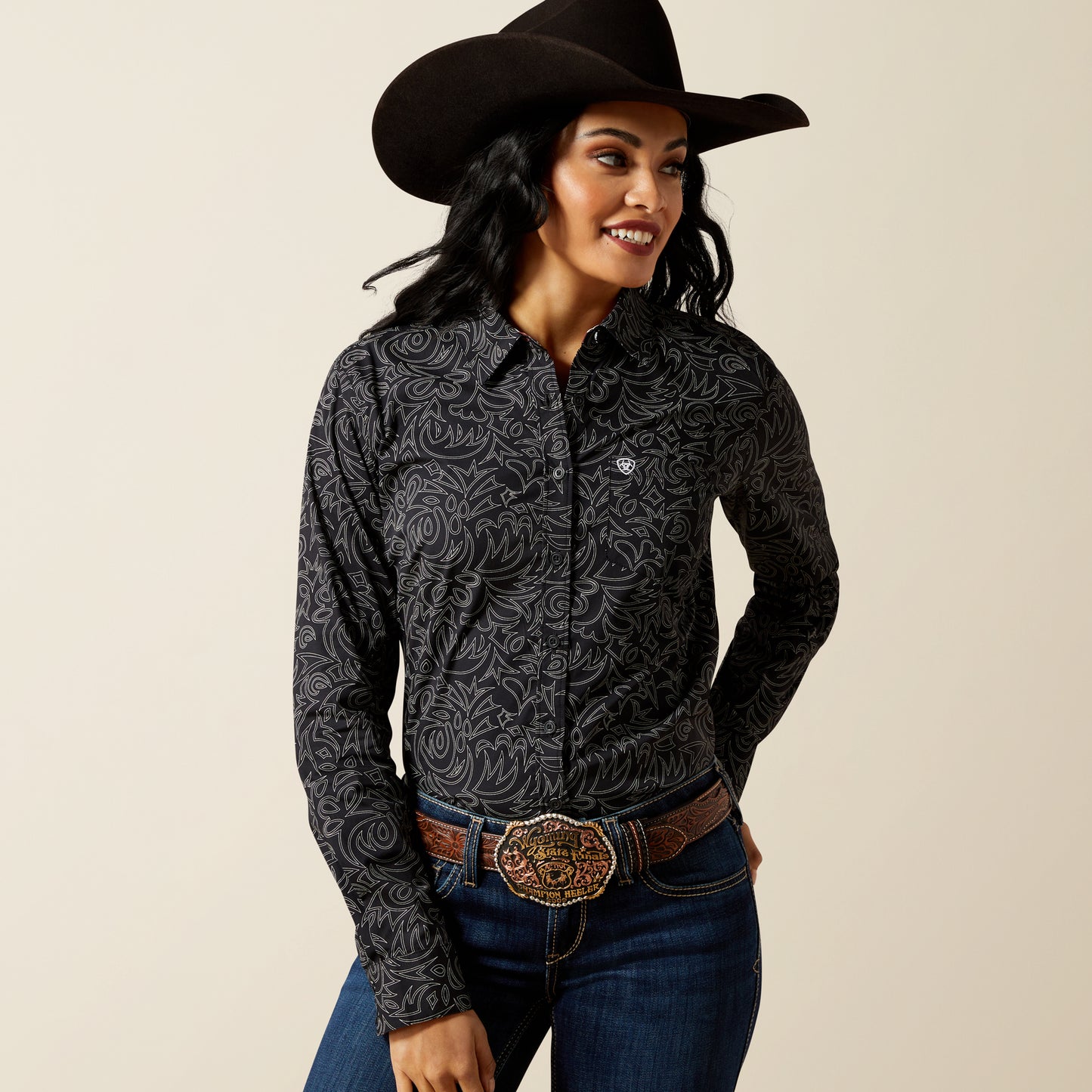 Kirby Stretch Western Shirt - Black Boot Stitch