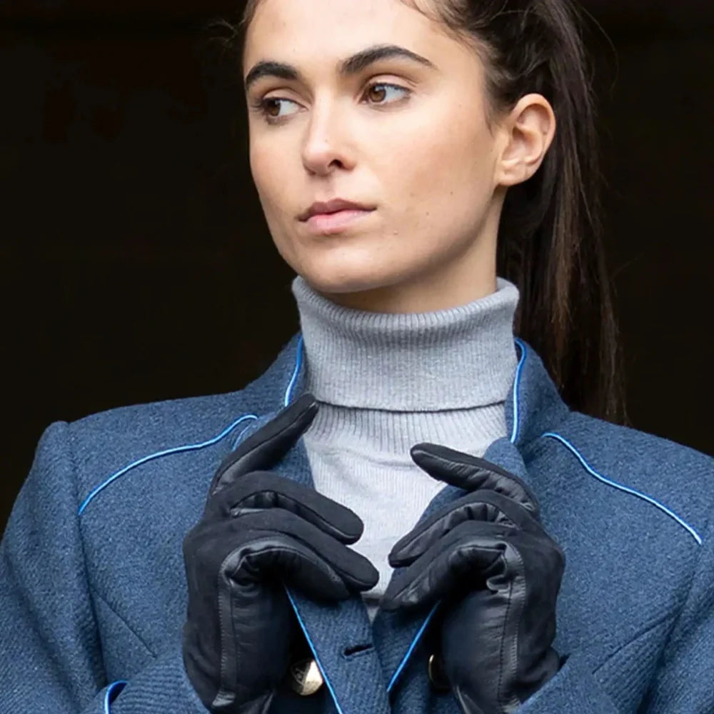 Women's Leather & Suede Gloves - Navy