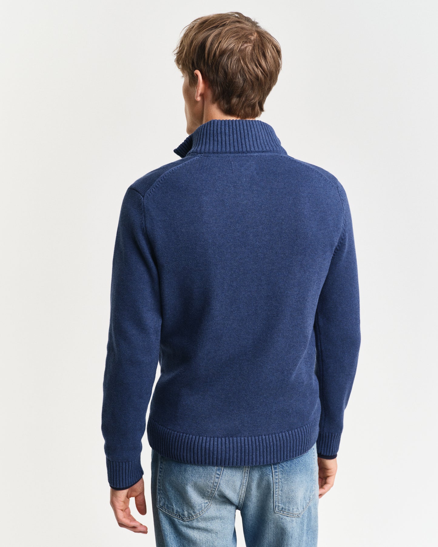 Casual Cotton Half-Zip Sweater - Dark Jeansblue Melange