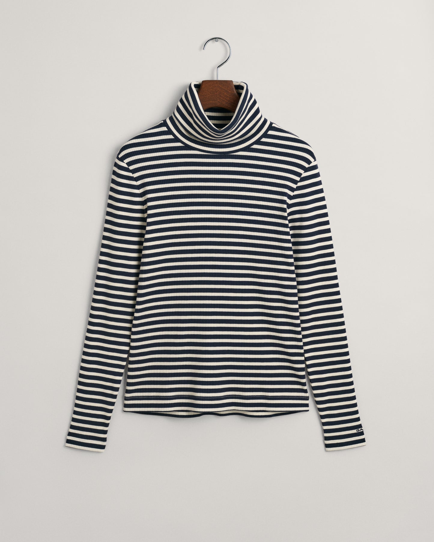 Striped Rib Long Sleeve Turtleneck Top - Evening Blue