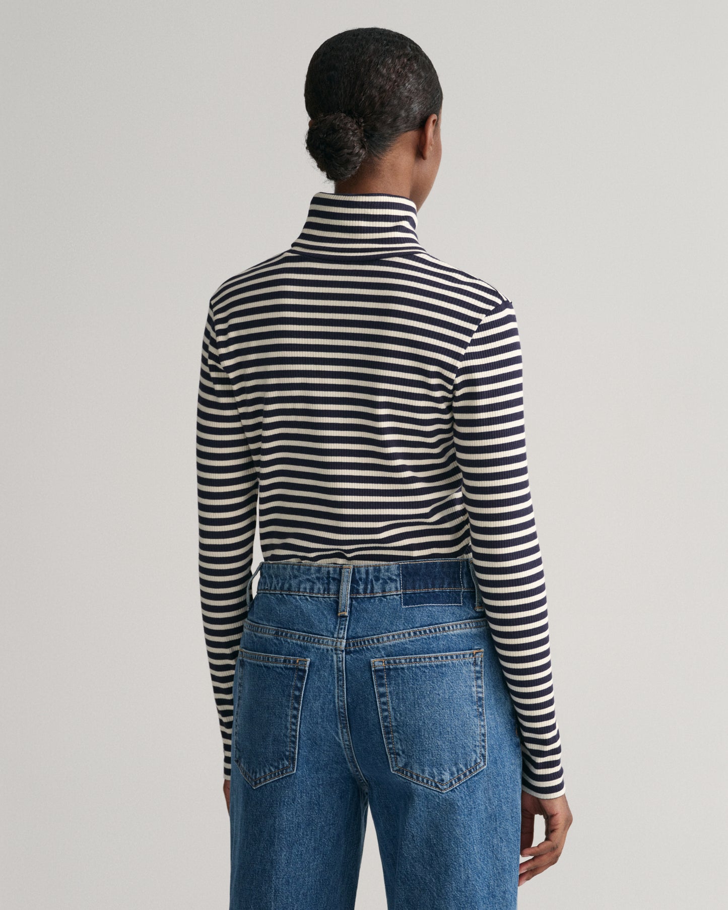 Striped Rib Long Sleeve Turtleneck Top - Evening Blue