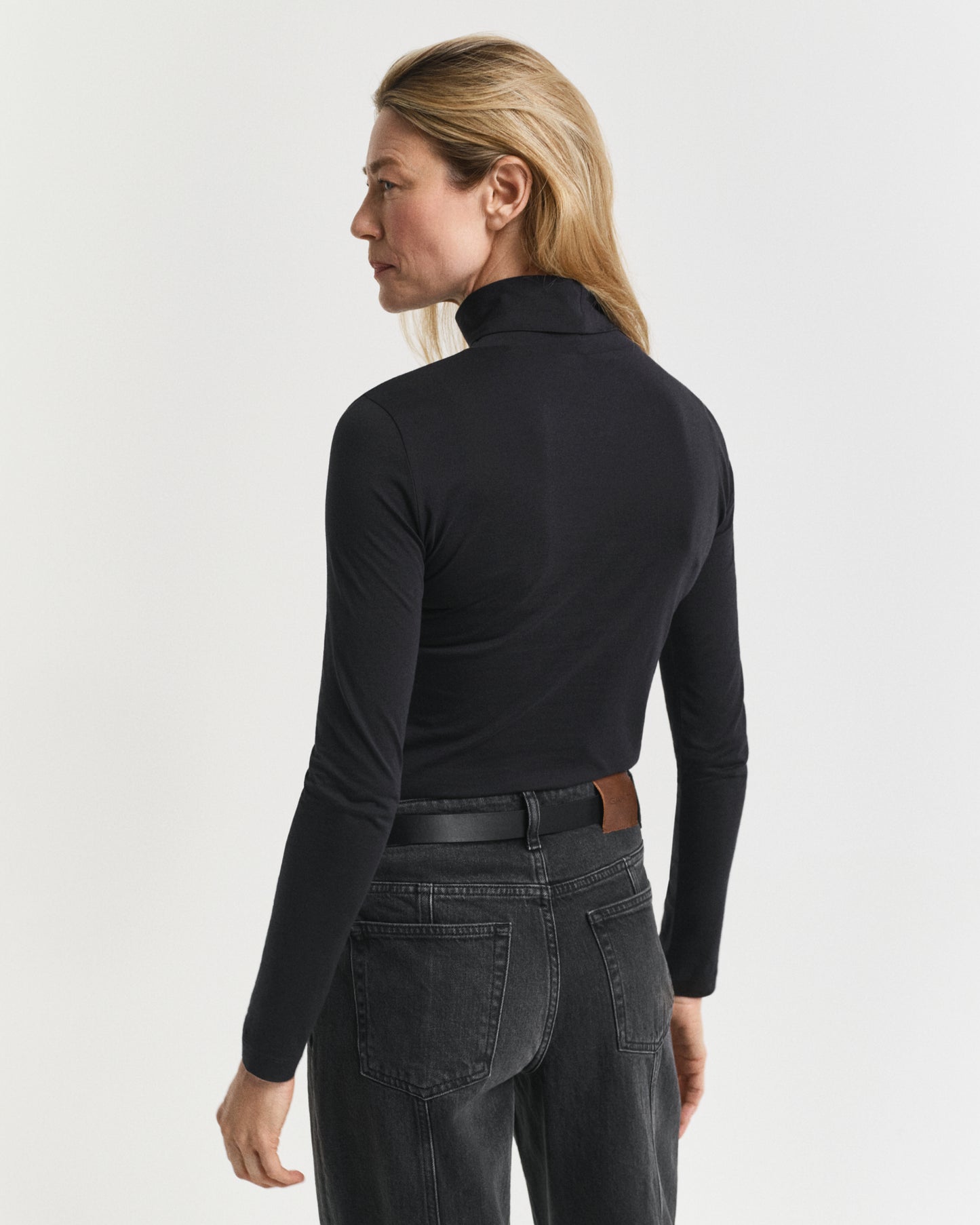 Lightweight Cotton Turtleneck Top - Black