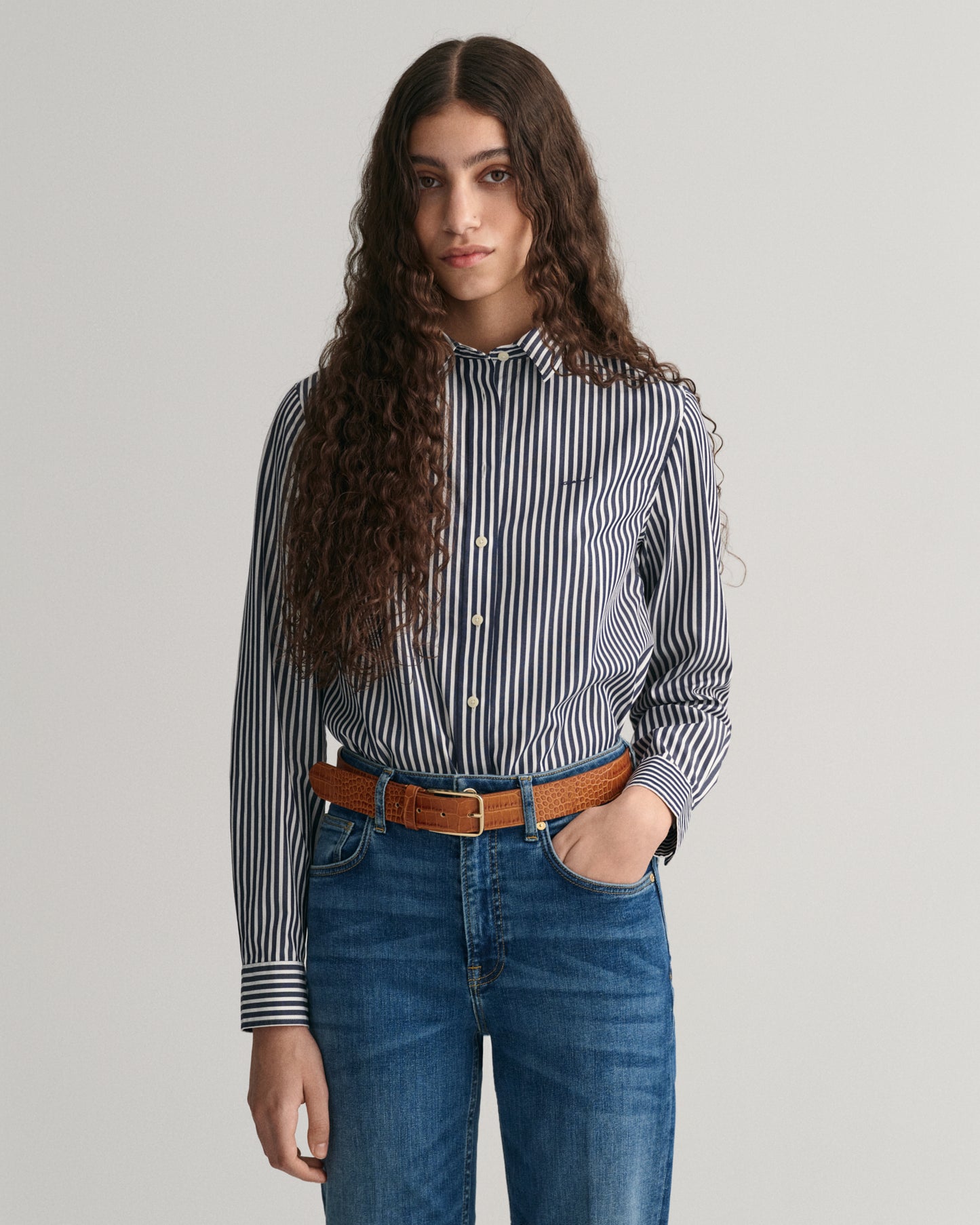 Regular Fit Striped Poplin Shirt - Classic Blue