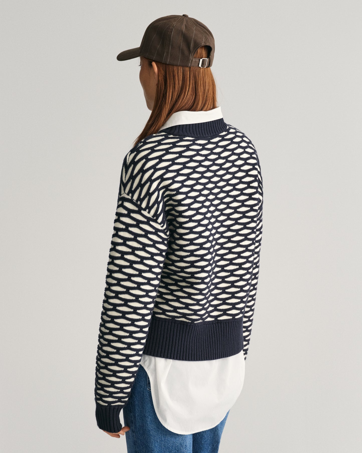 Intarsia Crew Neck Sweater - Evening Blue