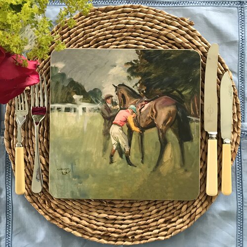 Placemat - Unsaddling of a Bay Racehorse at Epsom