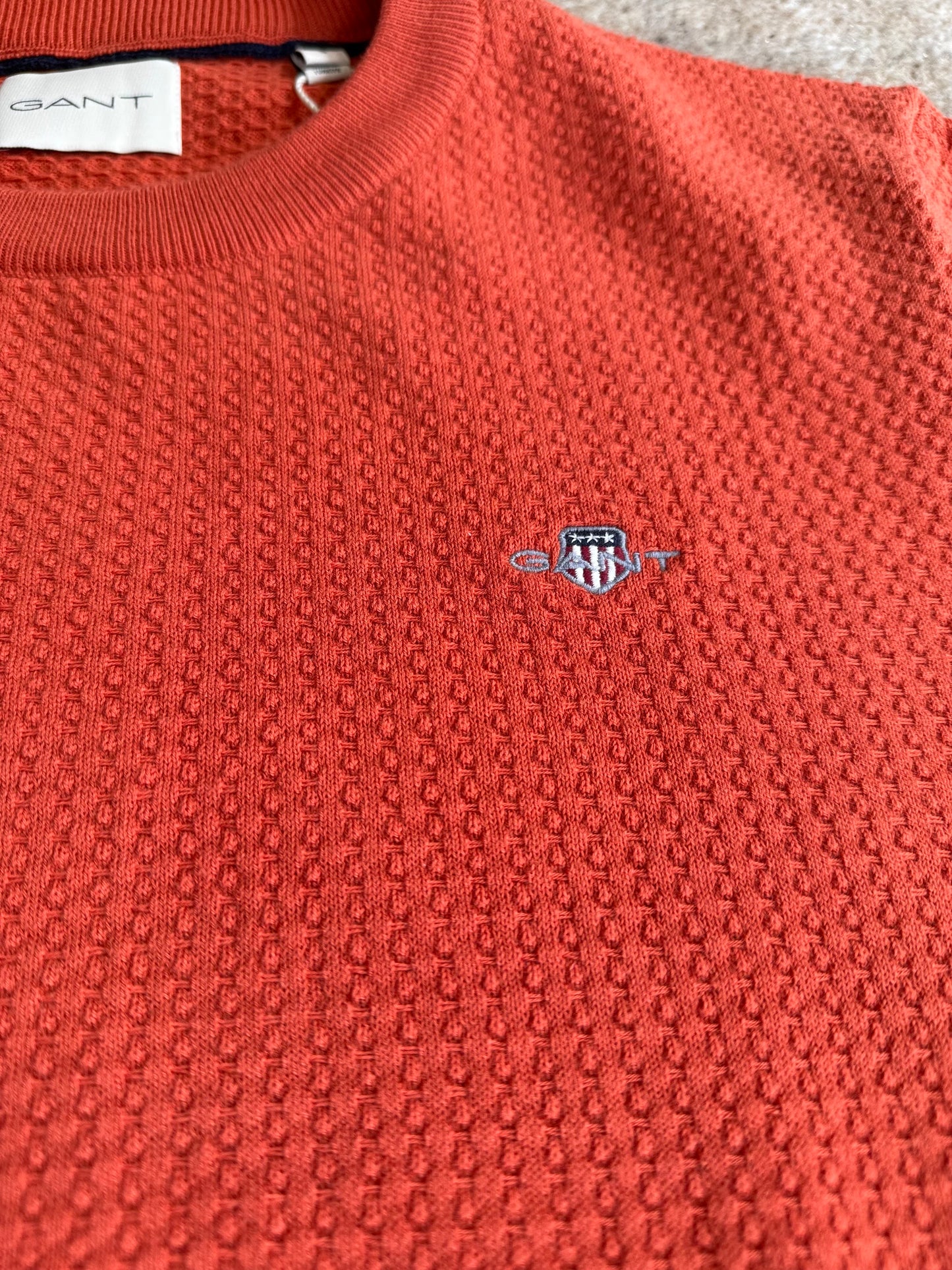 Men's Textured Cotton C-Neck - Deep Orange