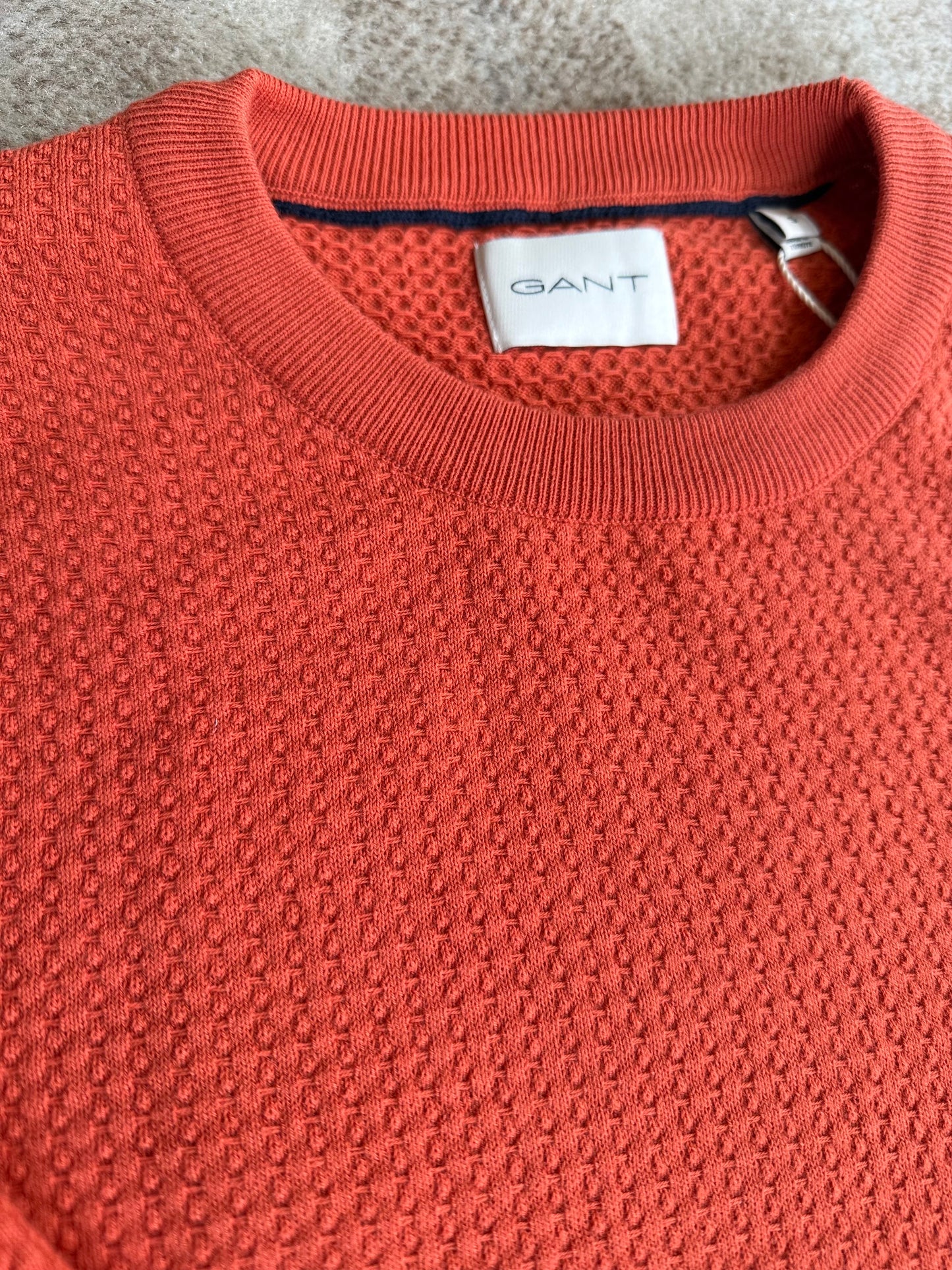 Men's Textured Cotton C-Neck - Deep Orange