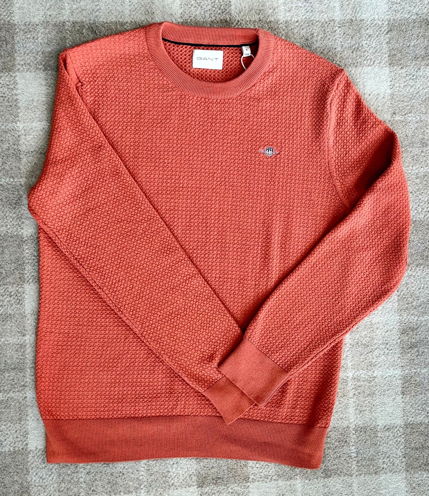 Men's Textured Cotton C-Neck - Deep Orange