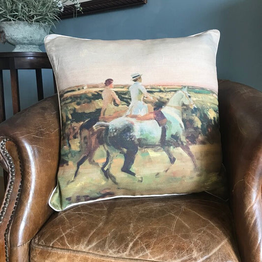 Large Square Cushion - Two Lady Riders, under an Evening Sky
