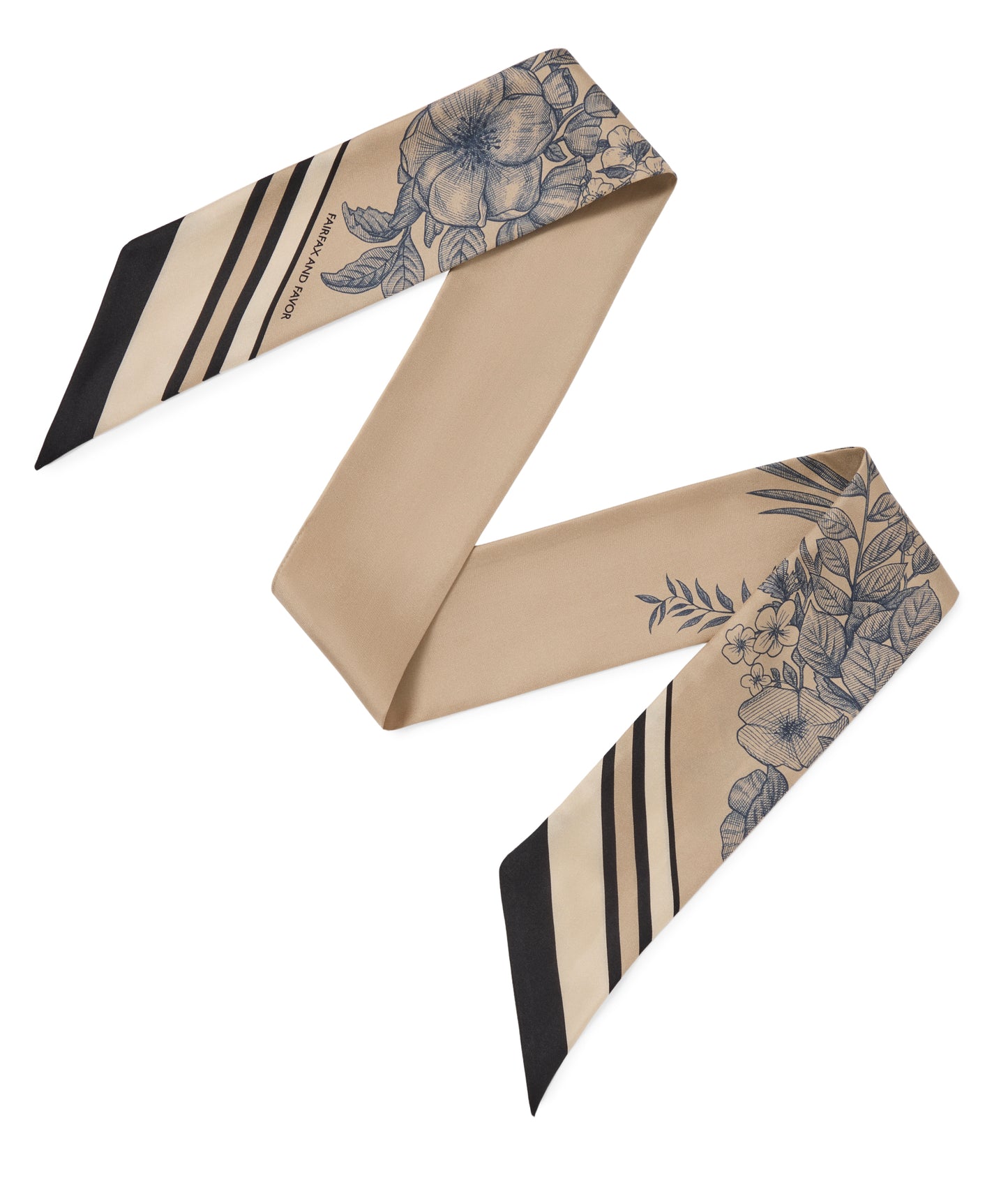 Mannington Twill Silk Scarf - Beige/Navy/Black