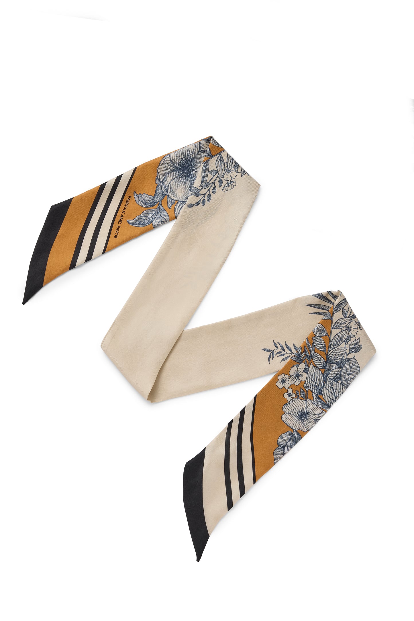 Mannington Twill Silk Scarf - Off White/Navy/Orange