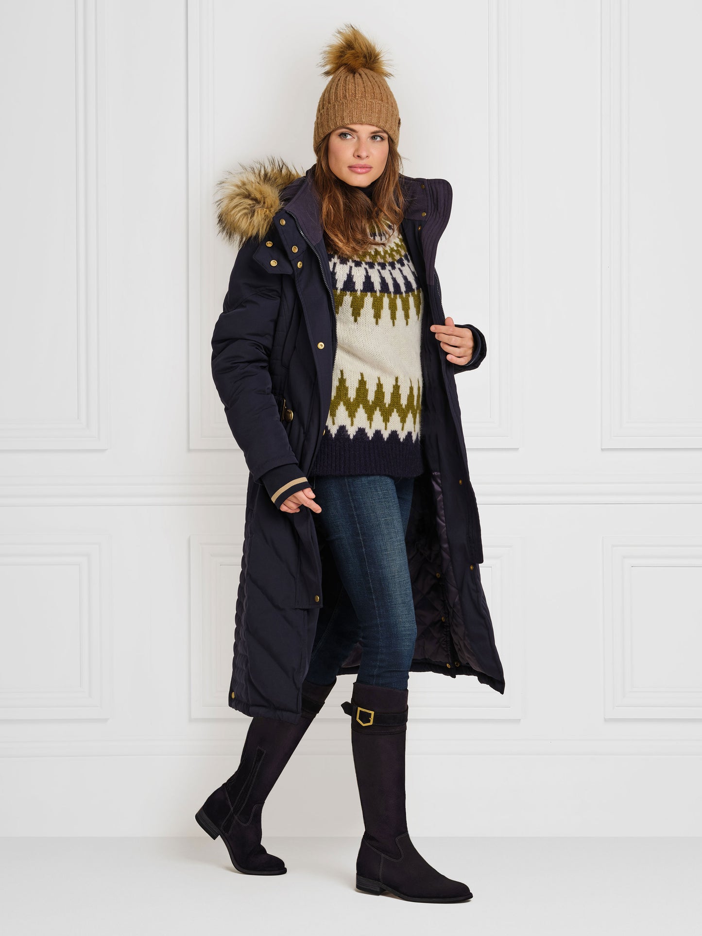 Charlotte Padded Longline Coat - Navy