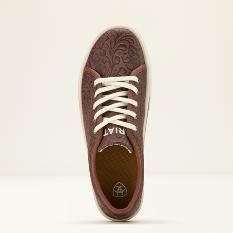 Skylar Floral Print Emboss Leather Platform Trainers - Brown
