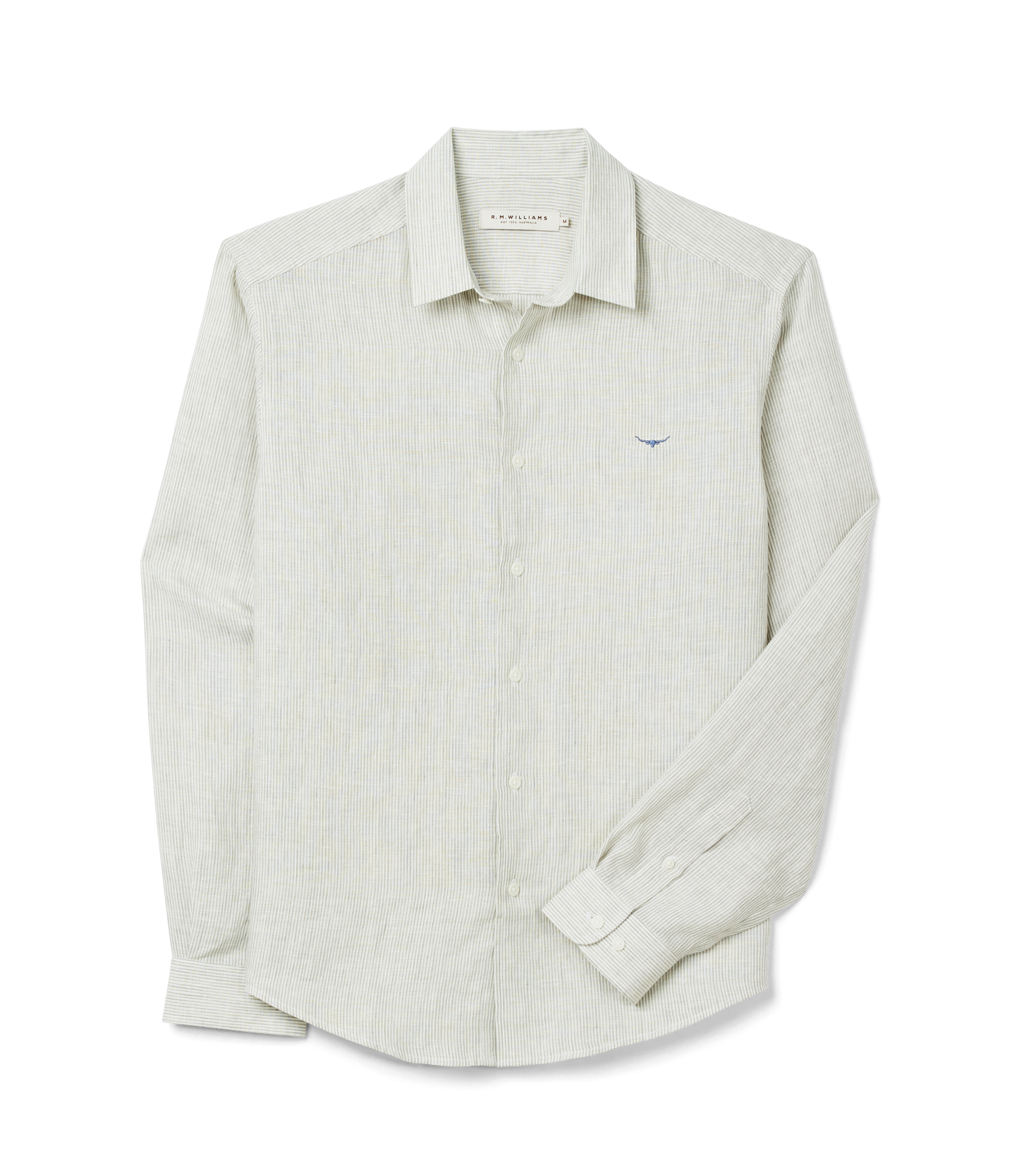 Stephens Regular Linen Shirt - White & Green Stripe